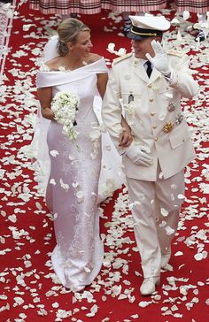 Princess of Morocco Charlene Wittstock: collar Satin Wedding Dress